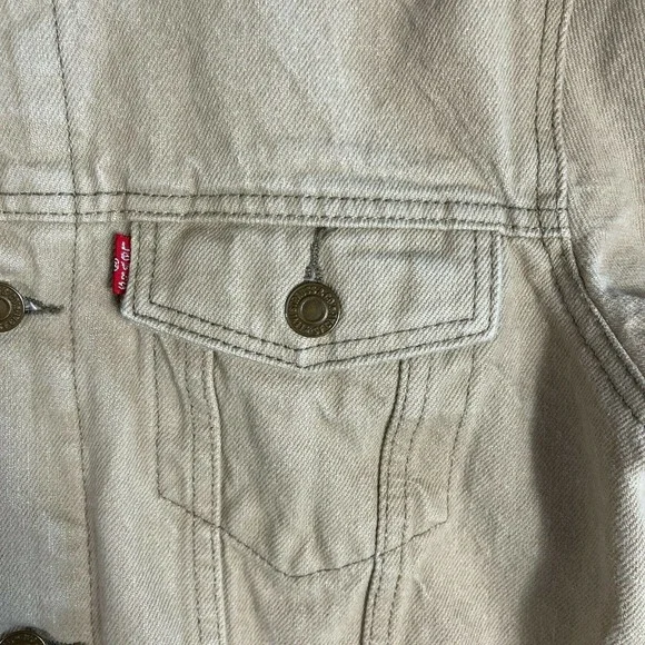 Levi Strauss Trucker Jean Jacket Youth Teen Size XL Tan Red Tab Denim Casual - Picture 3 of 7